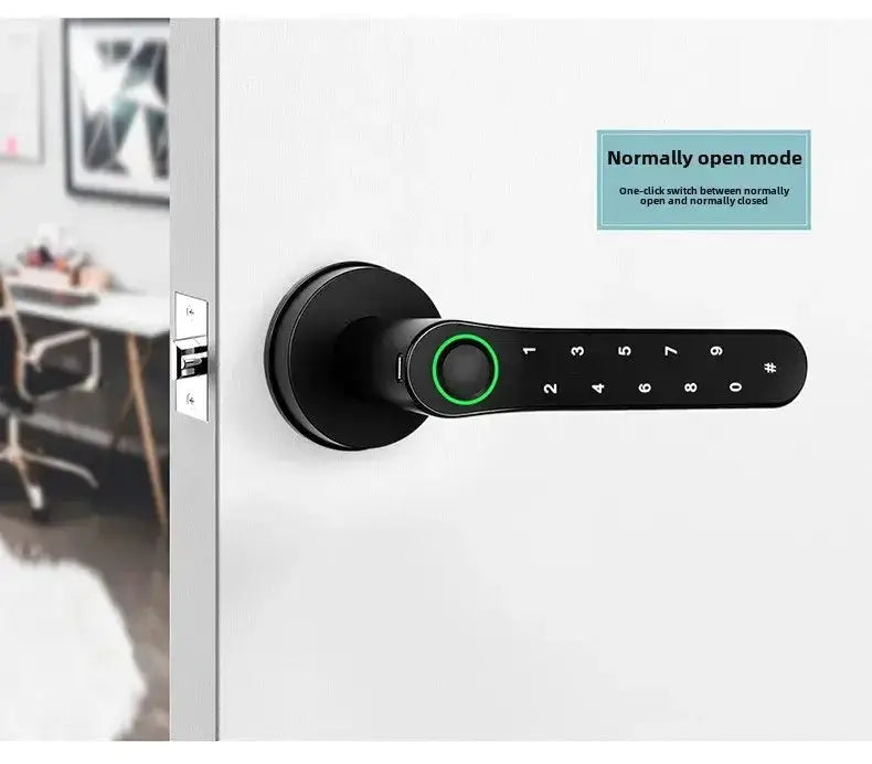 Close-up of the 11-8-1 Smart WiFi Lock with keypad and open mode indicator for indoor doors.