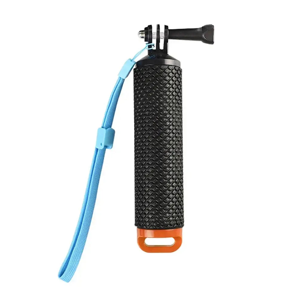 Orange Floating Hand Grip for action cameras, designed for grip and buoyancy during water activities.