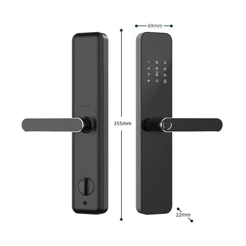 GripSense 5551 Smart Lock dimensions, featuring Hand Squeeze Technology for secure access and modern design.