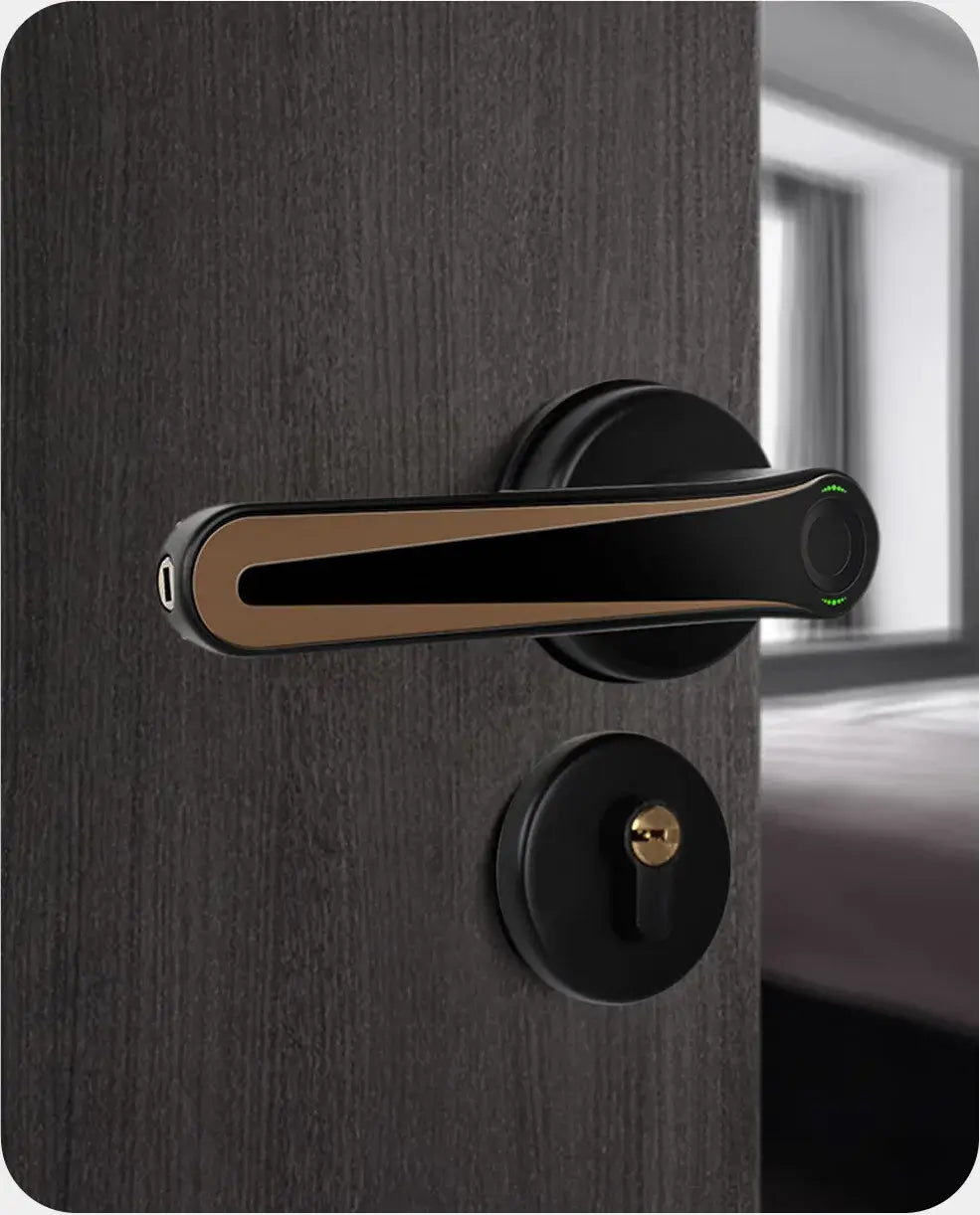 Smart Handle Door Lock featuring sleek design and fingerprint access for seamless, secure entry.