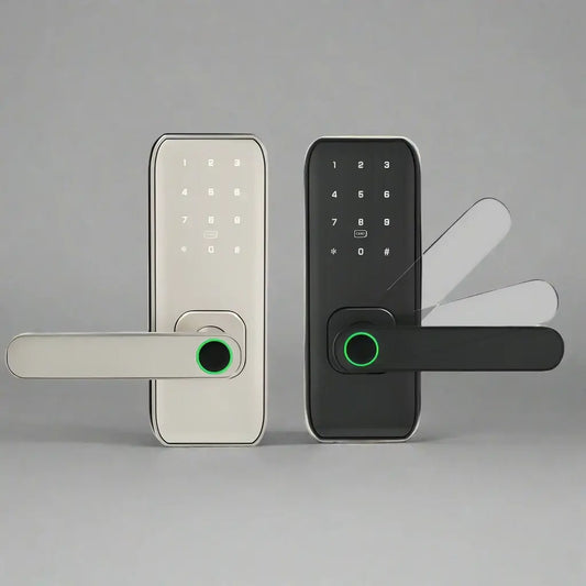 M1 Multi-Access Smart Door Lock in black and white, featuring a keypad and fingerprint access for ultimate security.