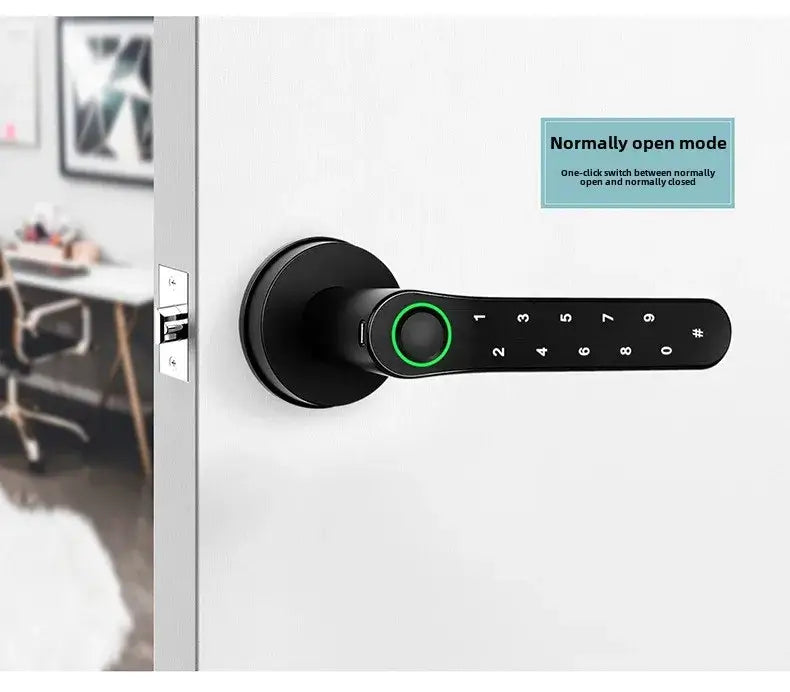 Close-up of the 11-8-1 Smart WiFi Lock with keypad and open mode indicator for indoor doors.