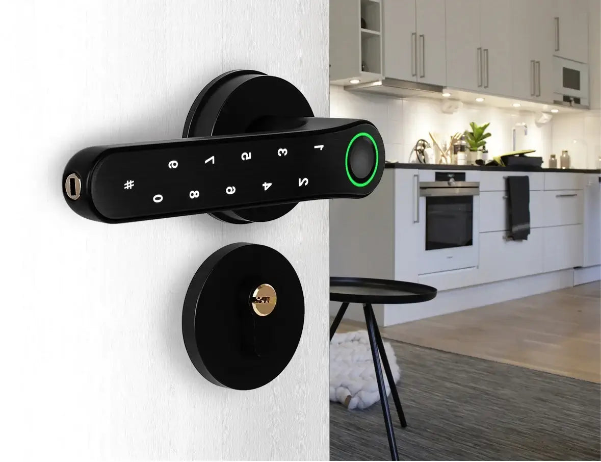 11-8-1 Smart WiFi Lock mounted on indoor door, ideal for bedrooms and enhancing privacy and security.