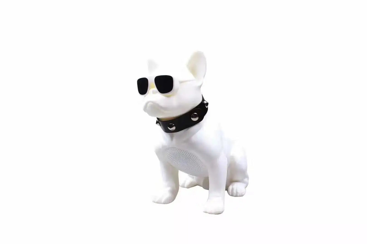 Bulldog Super Bass Wireless Speaker in stylish sunglasses, showcasing its fun design and compact size for music lovers.