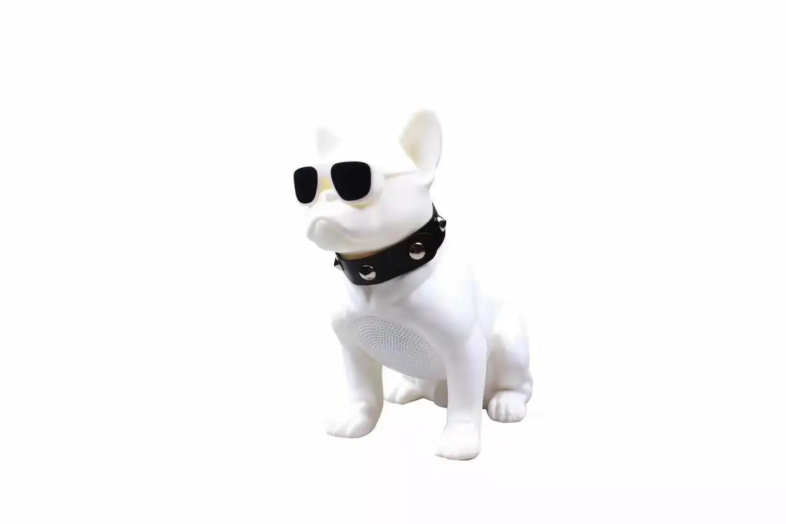 Bulldog Super Bass Wireless Speaker in stylish sunglasses, showcasing its fun design and compact size for music lovers.