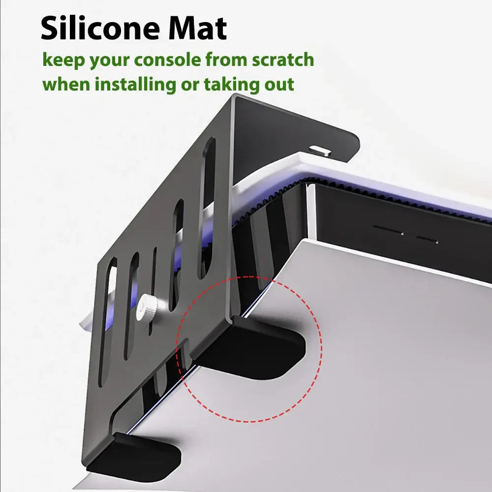 Silicone mat for StealthCradle console mount protects PS5 from scratches during installation.