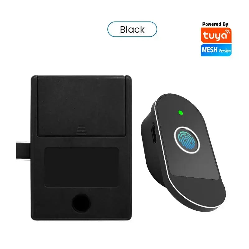 SecuDrawm Smart Fingerprint Lock in black with Tuya app control for secure, keyless access.