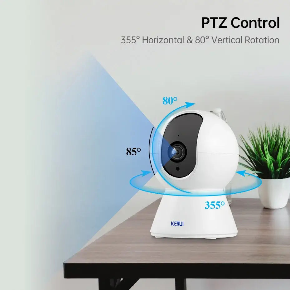 5MP Tuya Smart Mini WiFi IP Camera with 355° horizontal and 80° vertical PTZ control for indoor security