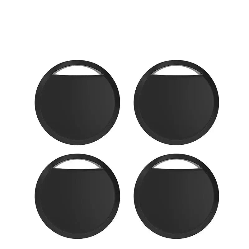 4 pcs black anti-loss trackers compatible with Apple AirTag and Find My app, designed for luggage and keys.