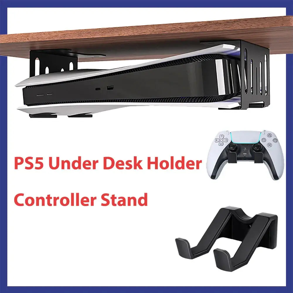 StealthCradle PS5 under desk holder and controller stand for organized gaming setup.
