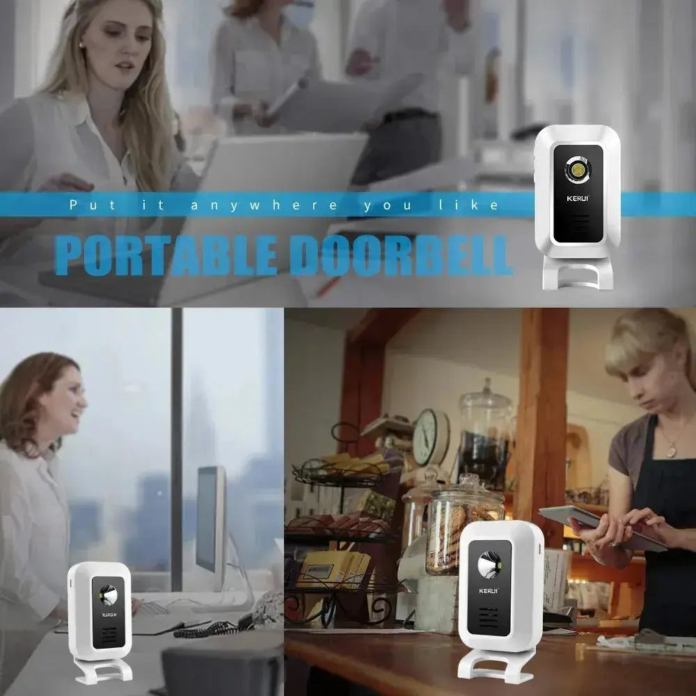 Portable Wireless Motion Sensor Doorbell Chime for home or office use, featuring versatility and convenience.