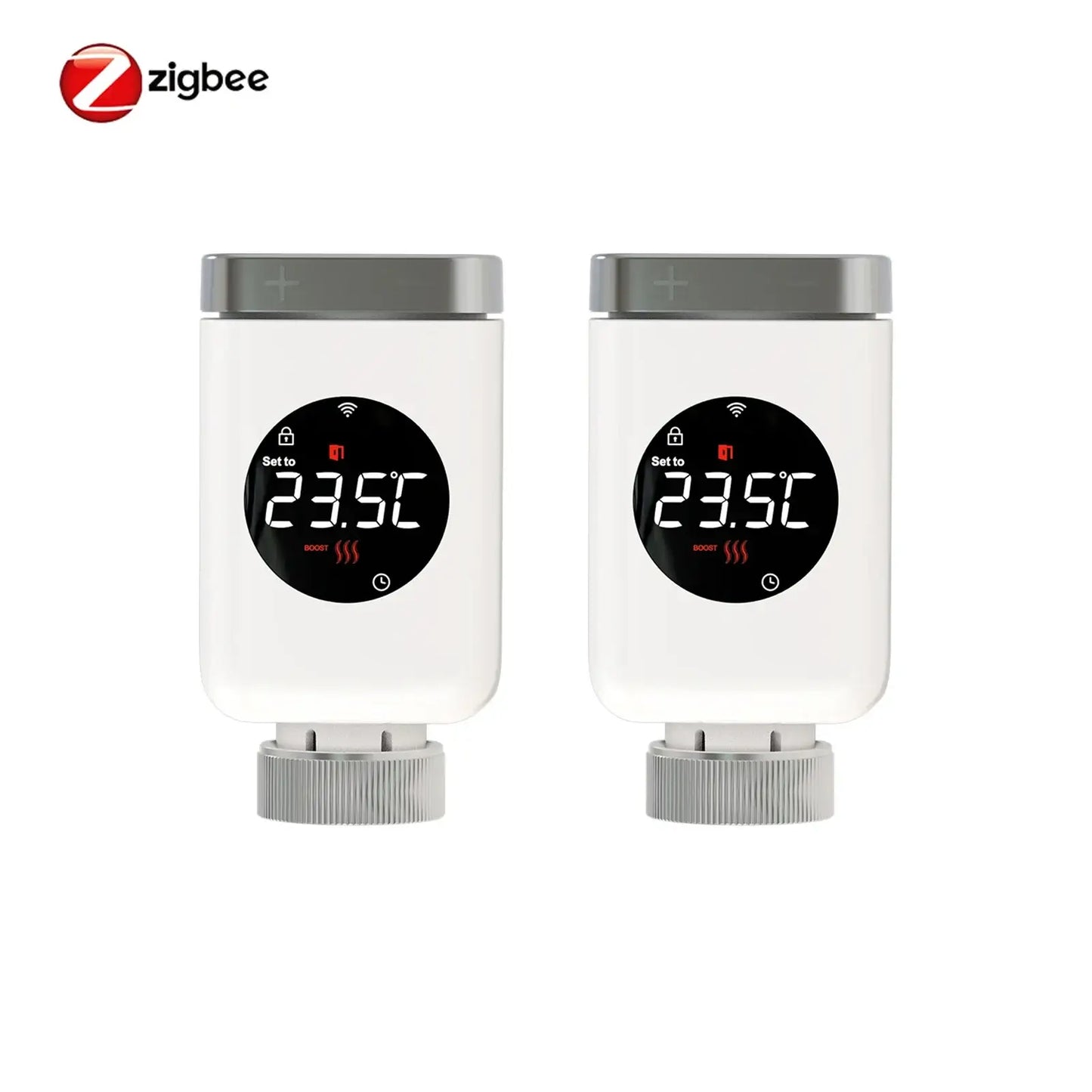 HeatFlow Smart Radiator Valves with digital display, energy-efficient design, and Zigbee compatibility for smart home heating.