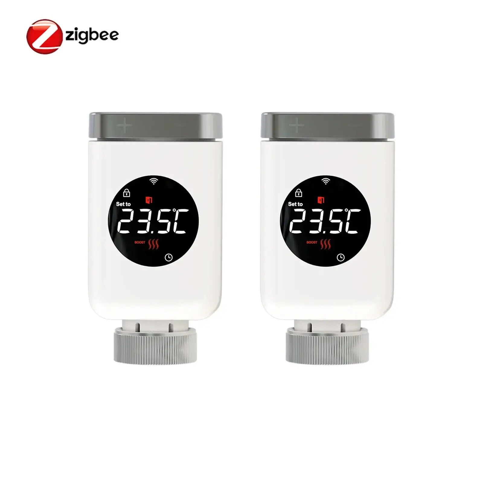 HeatFlow Smart Radiator Valves with digital display, energy-efficient design, and Zigbee compatibility for smart home heating.