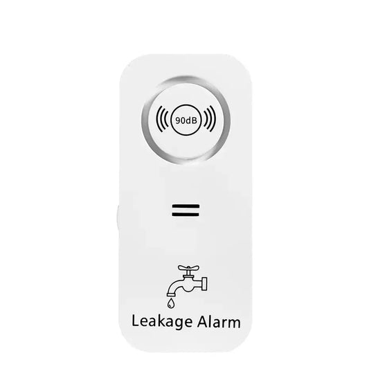 Wireless water leak sensor alarm with 90dB alert, designed to protect against water damage.
