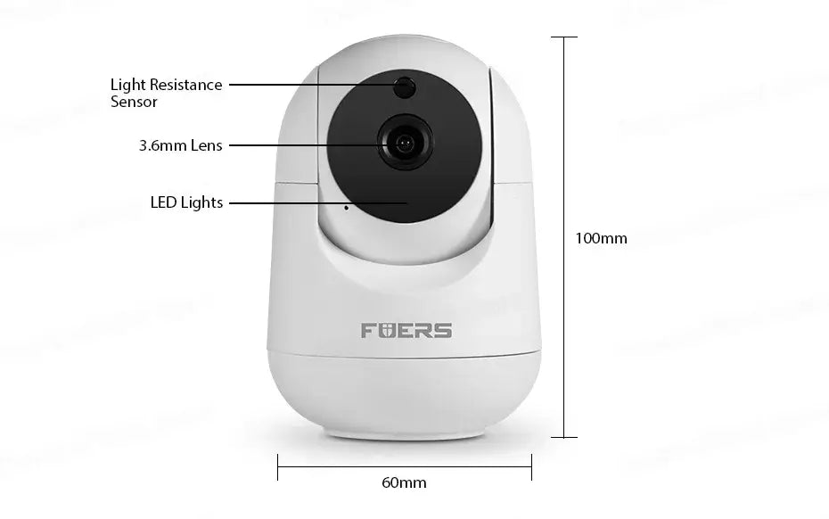 Smart WiFi IP pet camera with light resistance sensor, 3.6mm lens, and LED lights for home surveillance.