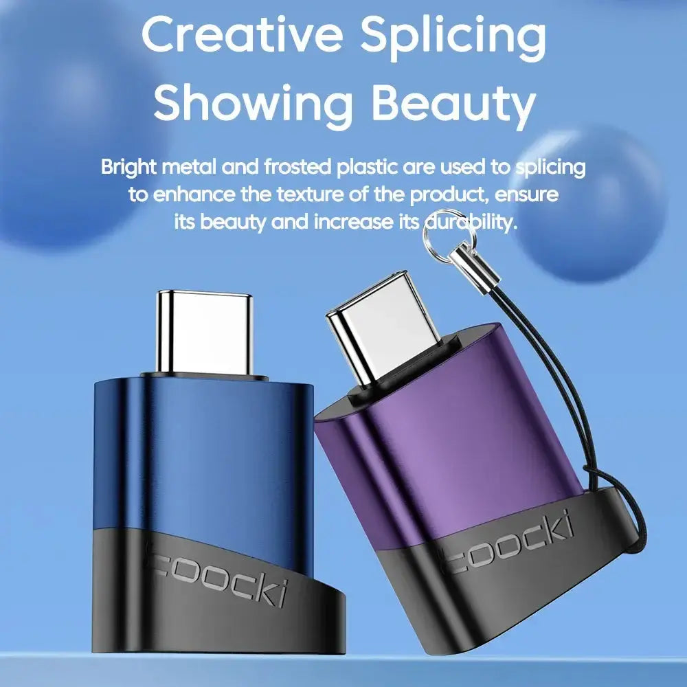 Toocki OTG Adapter showcasing creative design with bright metal and frosted plastic for enhanced durability and beauty.