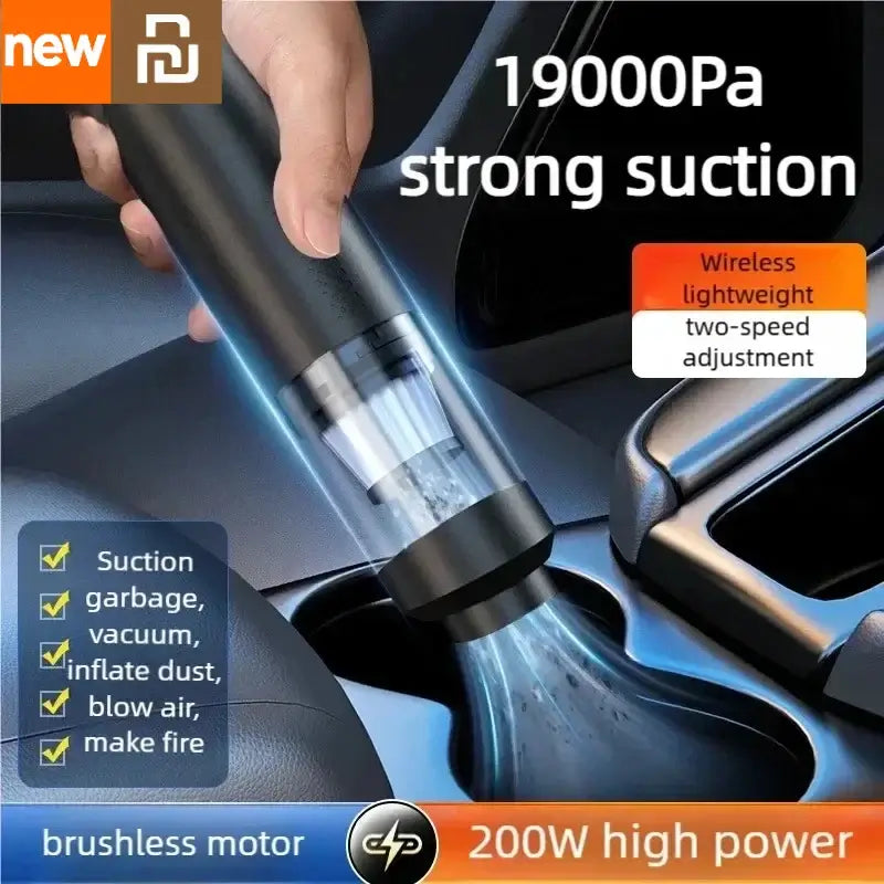 AeroVac One Portable Car Vacuum Cleaner with strong 19000Pa suction and brushless motor for effective cleaning.