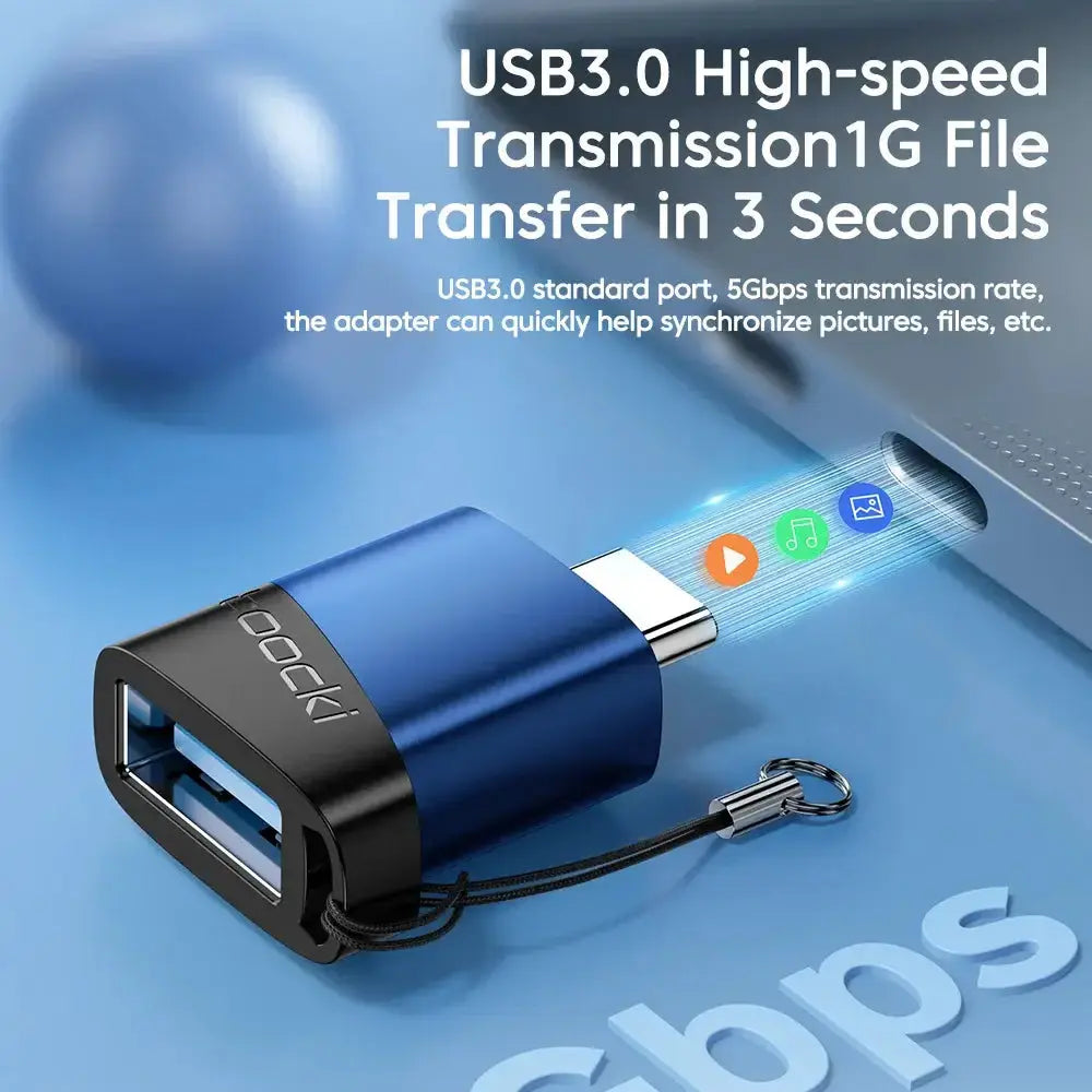 Toocki OTG Adapter for high-speed USB 3.0 data transfer, capable of syncing files in seconds.