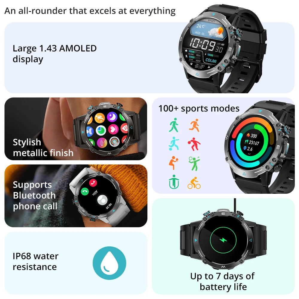 ProGear M42 – Military Smartwatch with 100+ Sports Modes & AMOLED Display