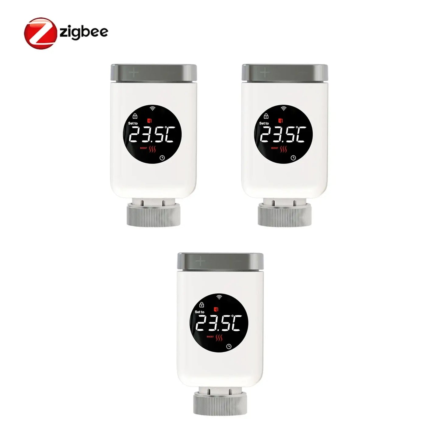 HeatFlow Smart Radiator Valves displaying temperature settings for efficient home heating control.
