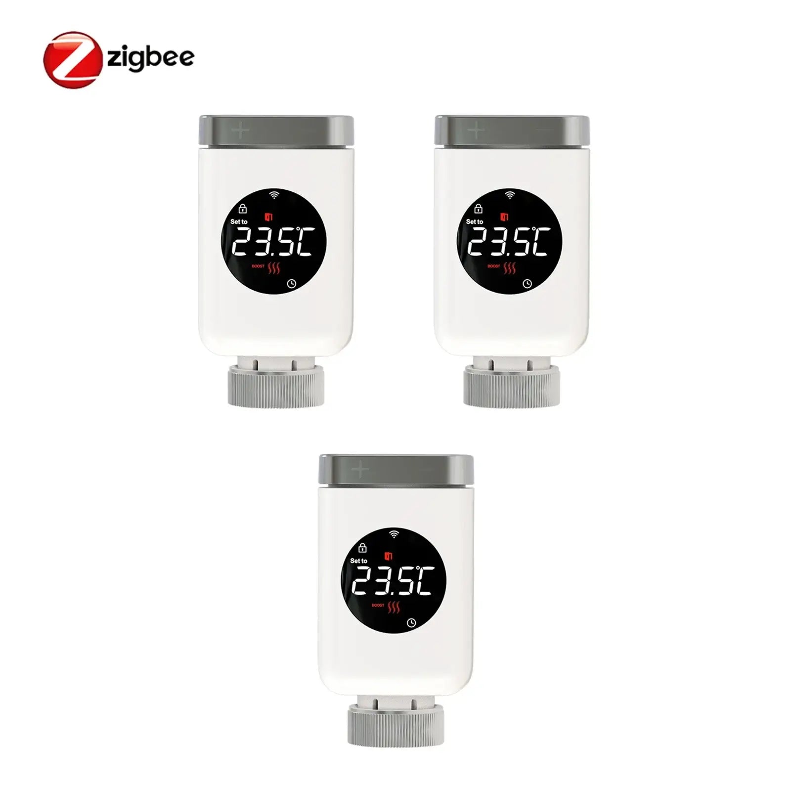 HeatFlow Smart Radiator Valves displaying temperature settings for efficient home heating control.