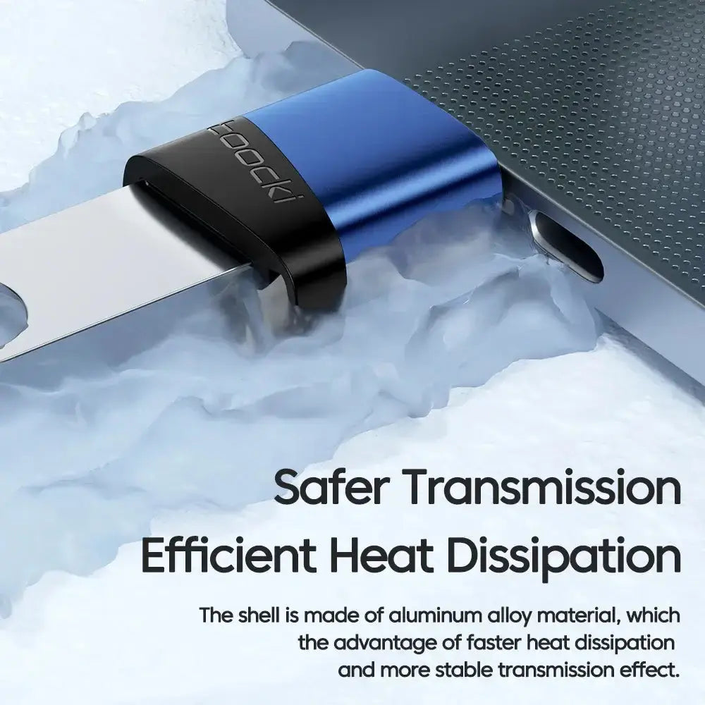 Toocki OTG Adapter showcasing efficient heat dissipation and safer data transmission features for seamless connectivity.