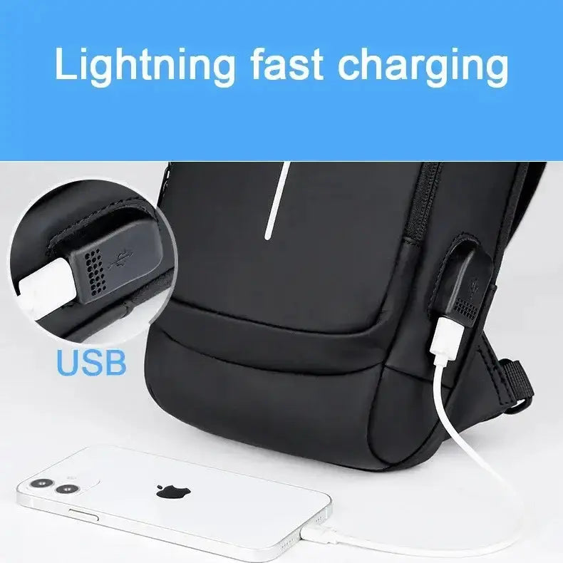 VoltGuard Chest Bag features USB port for lightning fast charging on-the-go, perfect for travel and daily commutes.