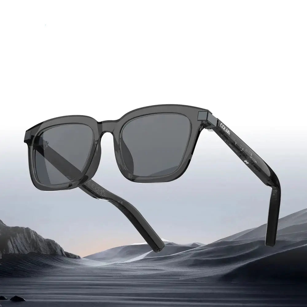 G06 Smart Bluetooth Audio Sunglasses with a sleek black frame against a scenic background.