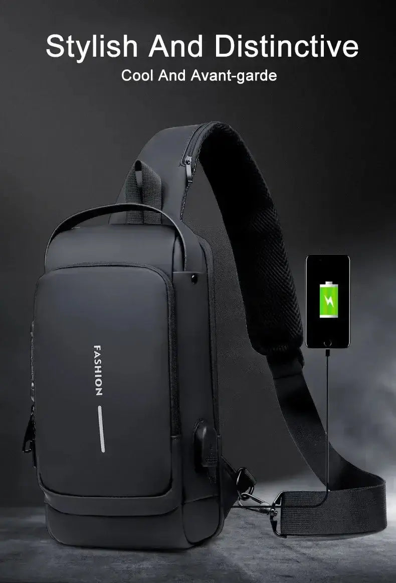Stylish anti-theft crossbody bag with USB charging port, sleek design for everyday adventures.