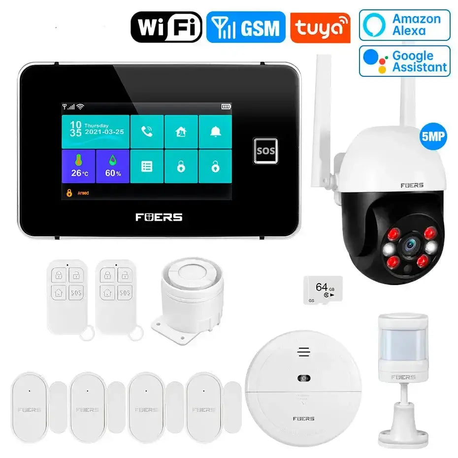 4.3 inch TFT screen WiFi GSM smart home security alarm system with sensors and camera for comprehensive protection.